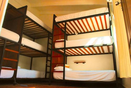 a room with three bunk beds in a room at Nomad Hostel in Santa Cruz de la Sierra