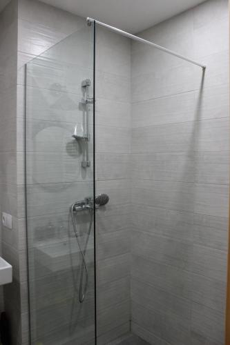 una doccia con una porta in vetro in un bagno di Bakuriani Valley a Bakuriani