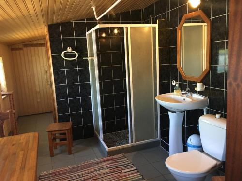 W łazience znajduje się prysznic i umywalka. w obiekcie Kähri Home Accomodation w mieście Valga