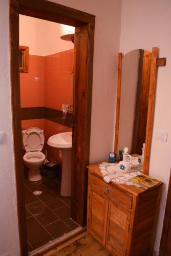 a bathroom with a toilet and a sink at Guest House Salaria in Gjirokastër