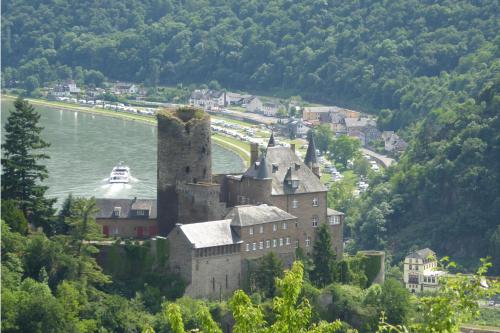 an old castle on a hill next to a river at Hotel Zur Suhle in Eschbach
