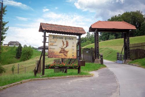 a sign in the grass next to a road at Glamping Olimia Adria village in Podčetrtek