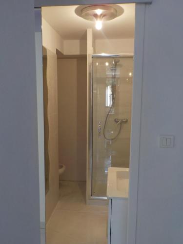une salle de bain avec douche et lavabo dans l'établissement Villa Petra, à Sainte-Maxime