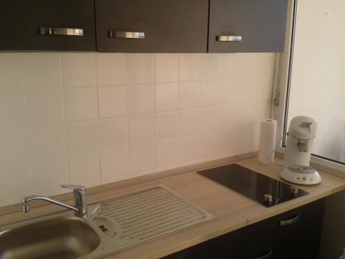 a kitchen counter with a sink and a mixer at Deichstern in Bremerhaven