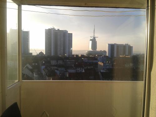 a view of a city skyline from a window at Deichstern in Bremerhaven