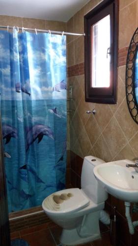a bathroom with a toilet and a sink at Athina-Milina in Milína