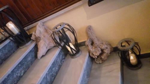 a wall with some animal fossils on the wall at Athina-Milina in Milína