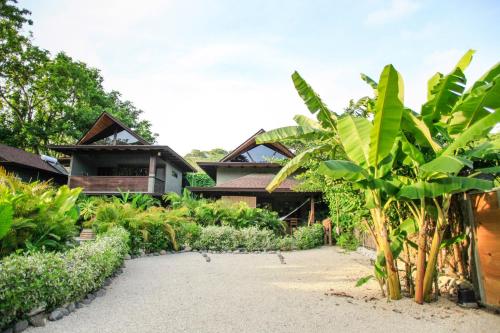 a house with a bunch of trees in front of it at Lua Villas in Santa Teresa Beach