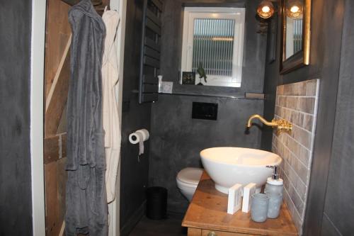 a bathroom with a sink and a toilet at B & B Chawe in Enschede