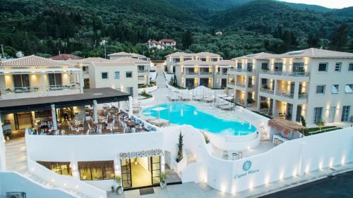 an aerial view of a resort with a swimming pool at Crystal Waters in Nikiana
