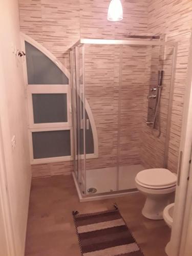 a bathroom with a shower and a toilet at Villa sul porto in San Vito lo Capo