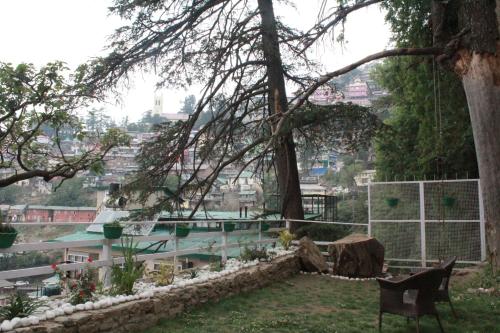 a garden with a view of a city at Hotel Willow Banks Shimla in Shimla