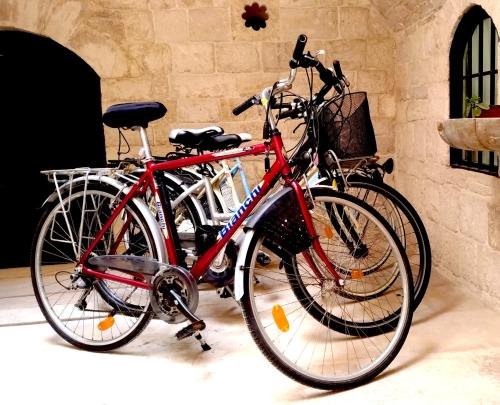 two bikes parked next to each other against a wall at B&B re apartments Palazzo Muscati in Molfetta