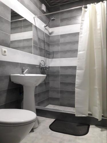 a bathroom with a toilet and a sink and a shower at GNT+ in Tbilisi City