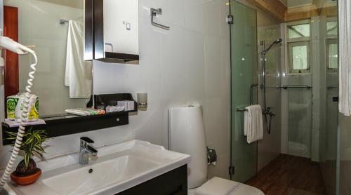 a bathroom with a sink and a shower at Oak Ray Serene Garden Hotel in Kandy