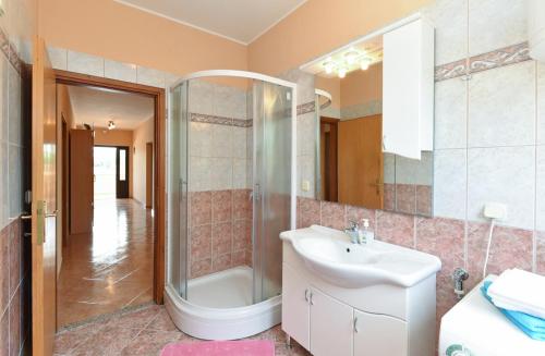 łazienka z umywalką i prysznicem w obiekcie Apartment Dvori with pool w mieście Kaštelir