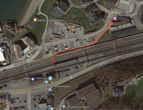 a map of a freeway intersection with a red line at Holiday apartment #103 on Walensee in Unterterzen
