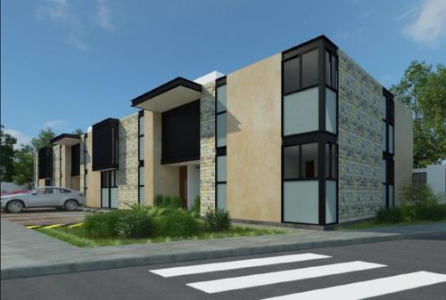a rendering of a building with a car parked in front at North Luxury Apartments in Mérida