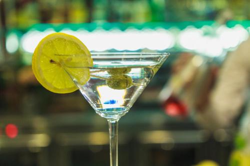 a martini glass with a lemon slice on top at Hotel Pikul in Puławy