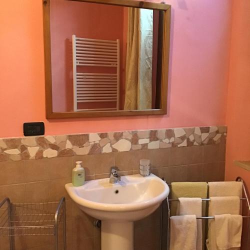 a bathroom with a sink and a mirror at B&B Polirone in San Benedetto Po