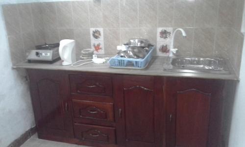 a kitchen counter top with a sink and a sink at Grace Villa Bentota in Bentota