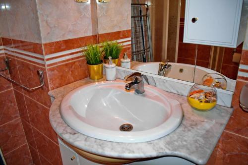 a bathroom with a sink and a bath tub at Marilyn Apartments in Smederevo