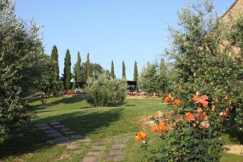 a garden with orange flowers and trees at Borgo Di Collelungo in Montaione