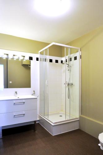 a bathroom with a shower and a sink at Temporesidence Chateauneuf in Bayonne