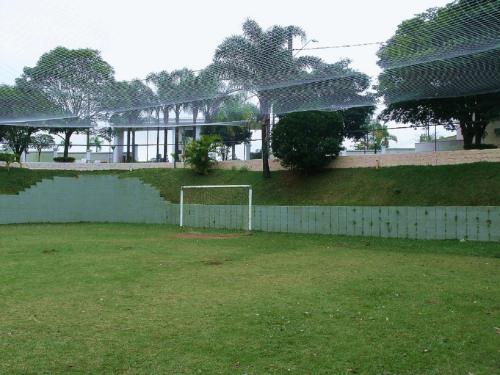 a soccer field with a goal in front of a building at Itu Plaza Hotel in Itu