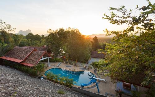 an overhead view of a swimming pool at a resort at Krabi Villa Phu Khao Private Resort in Klong Muang Beach