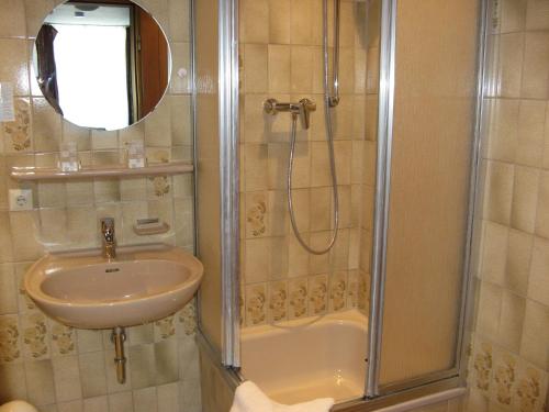 a bathroom with a shower and a sink at Gasthaus Löwen in Freiburg im Breisgau