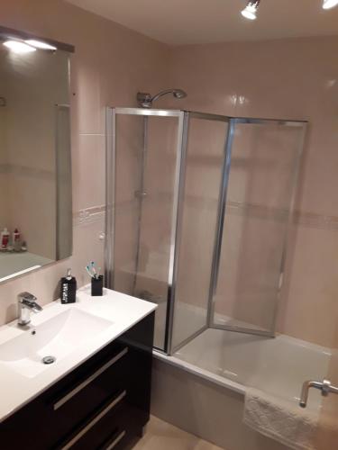 Ένα μπάνιο στο Apartamento L'Ampolla Flamingo y Mar
