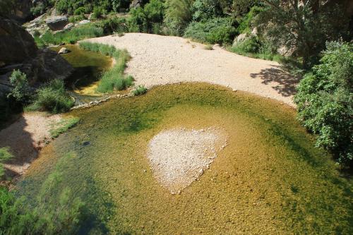 an aerial view of a dirt field with a heart in the grass at Cal Tomas, Ecoturisme Terra Alta in Bot