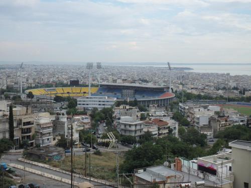 a view of a city with a baseball stadium at Lion Apartment Sunset in Thessaloniki