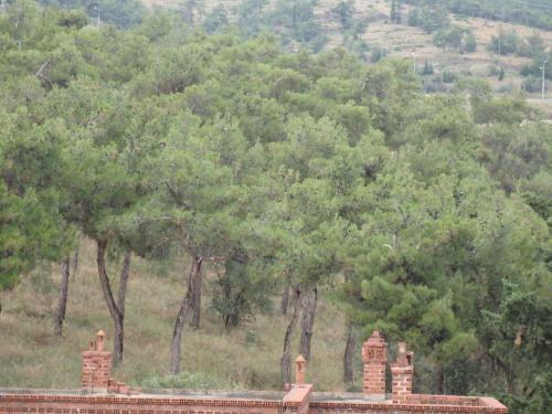 an old brick building in front of a forest of trees at Lion Apartment Sunset in Thessaloniki