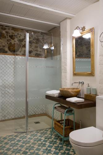 a bathroom with a shower and a toilet and a sink at Mas Tomas in Vall-Llobrega