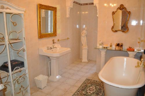 a bathroom with a tub and a sink and a shower at Château Logis de Roche in Clairac