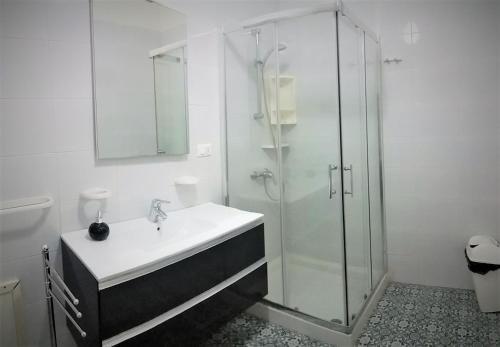 ガリポリにあるB&B Ariostoのバスルーム(洗面台、ガラス張りのシャワー付)