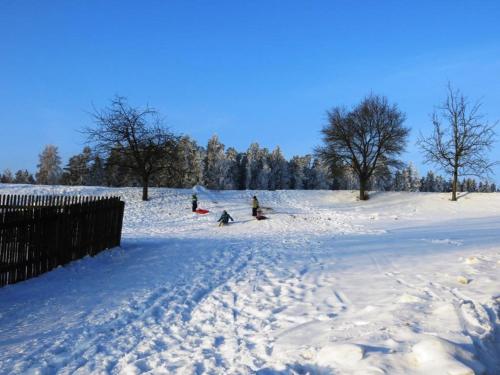a group of people playing in the snow at Schelterhof in Wunsiedel