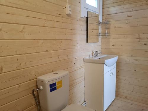 a bathroom with a toilet and a sink at Ku kū in Šventoji