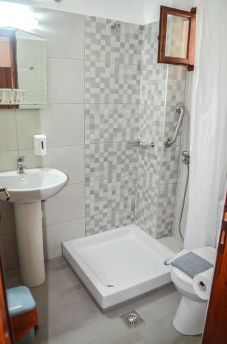 a bathroom with a shower and a sink and a toilet at Kalypso in Agia Galini