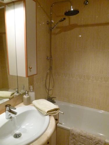 a bathroom with a sink and a bath tub at Apartamento Broto in Broto