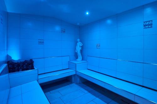 a blue room with a statue in the middle at Alpenhotel Schönwald Superior in Valles