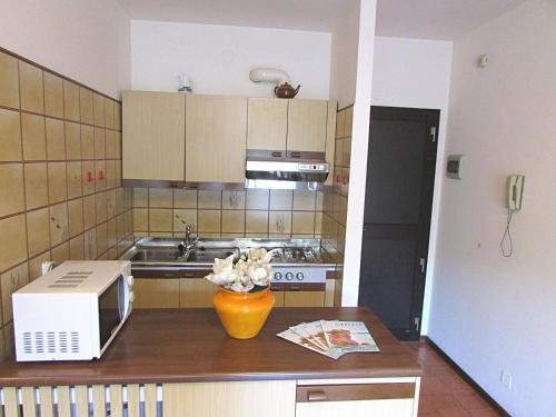 a kitchen with a microwave and a counter top with a microwave at Quadrangolo in Bibione