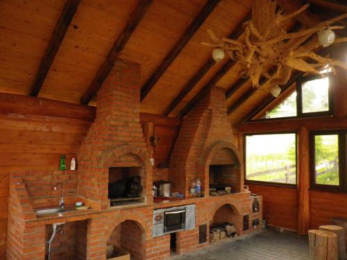 una cocina con horno de ladrillo en una casa en Rustic Ghetar, en Gârda de Sus