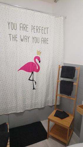 un mur avec un signe flamant rose sur lui dans l'établissement Studio cosy proche Gare, à Libourne