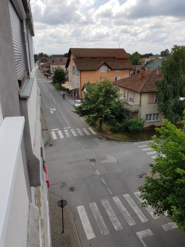 an aerial view of an empty street in a town at Stan 110 in Orašje