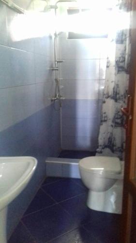 a bathroom with a white toilet and a sink at Guest House Guriani in Grigoleti