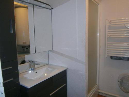 een badkamer met een wastafel en een spiegel bij 31 avenue GEORGES CLEMENCEAU in Le Mont-Dore