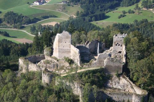 an old castle on top of a mountain at Ferienwohnung Hinterdorfer in Unterweissenbach